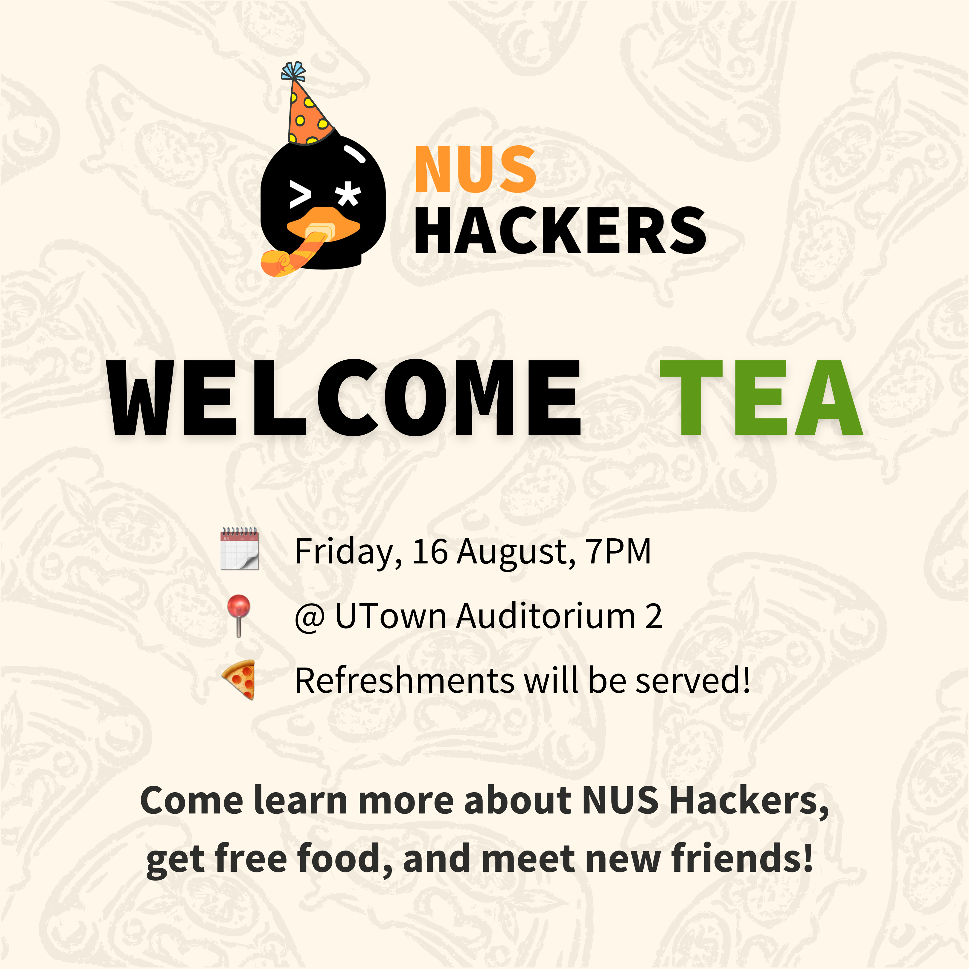 NUS Hackers Welcome Tea Poster